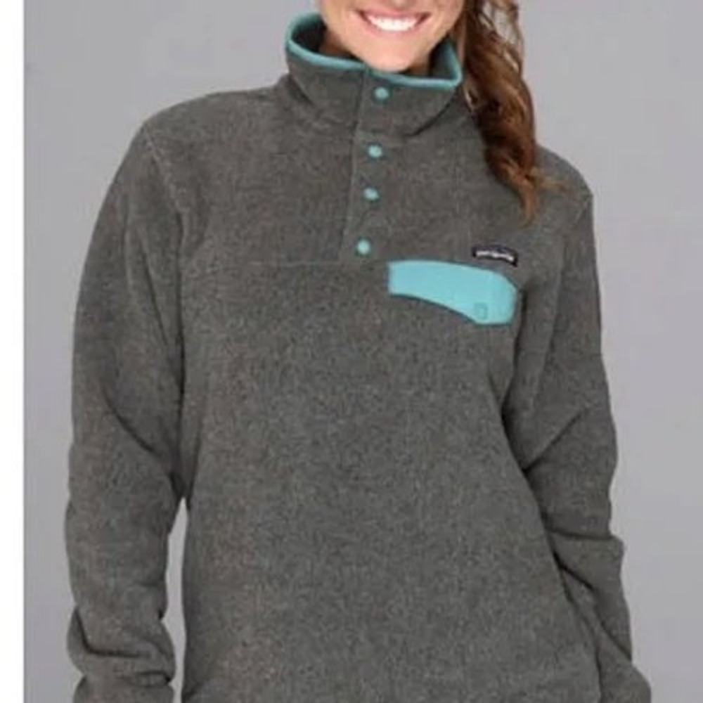 Patagonia Synchilla Snap-T Fleece Pullover Gray Aqua Blue XS